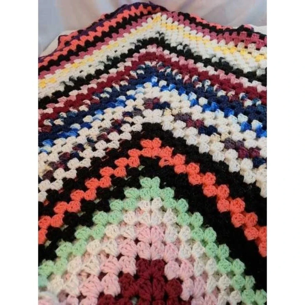 Handmade Crochet Granny Square Blanket Throw Boho Hippie Quilt Warm Cozy 90